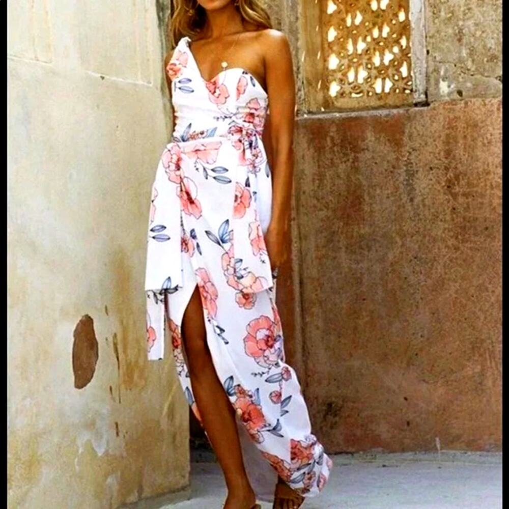 Sabo Skirt Nisha White Floral Strapless Wrap Dress XS